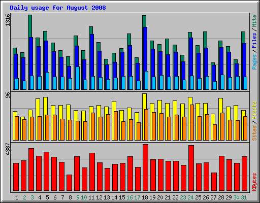 Daily usage for August 2008
